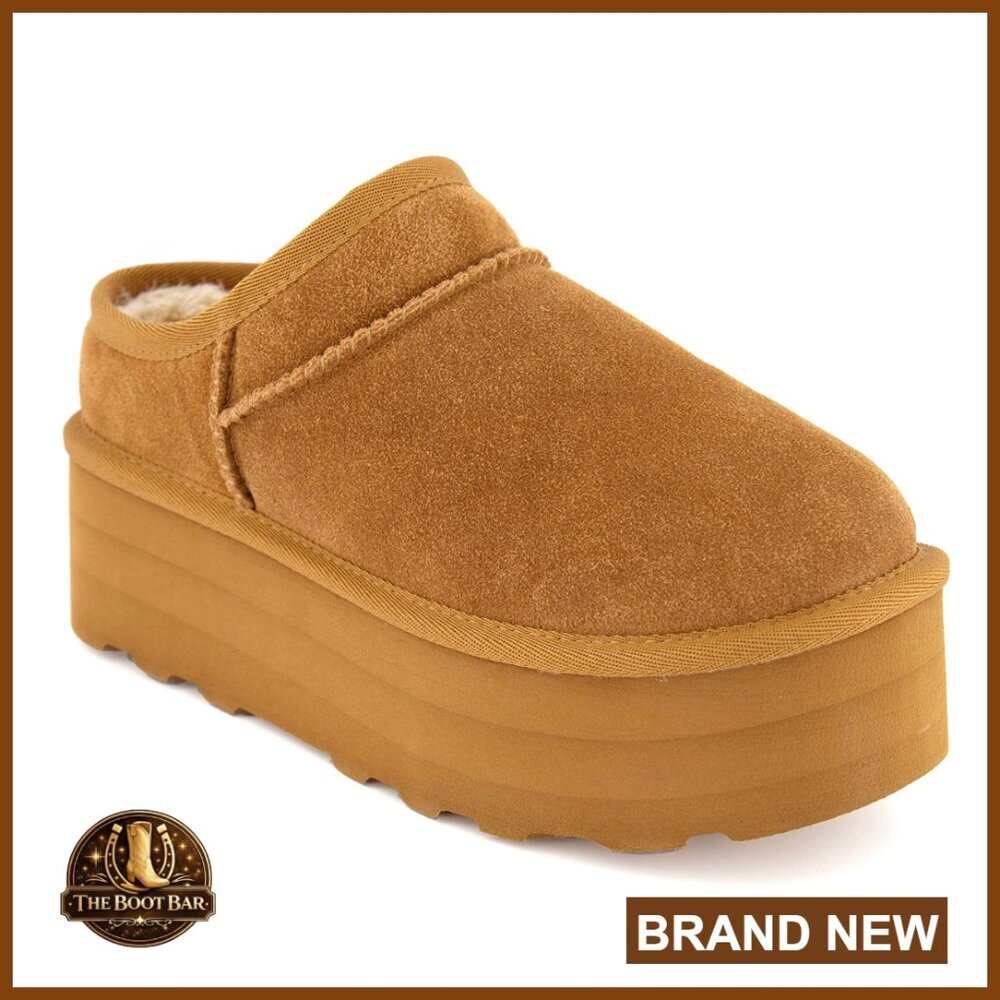Suede Platform Ankle Boots with Faux Fur Lining Slip-On Winter Snow Boots